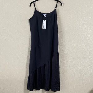 NWT DKNY Pure Black Linen and Satin Midi Dress Size M